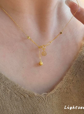 S925银中古福牌镂空流苏吊坠项链