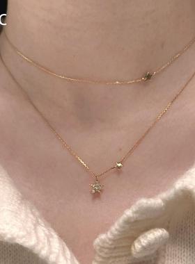 韩系超闪金色微镶星星项链高级感