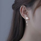 925纯银樱花流苏耳钉女2022年新款 潮耳夹女无耳洞高级感小众ins风