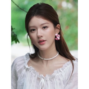 高级感耳环女 爆款 许我耀眼赵露思许妍同款 粉色鸢尾花耳钉2025新款