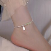 S925纯银碎银子福牌和田玉脚链女2025新款 潮性感招财转运小众足链