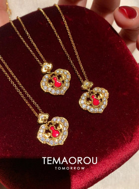 原创设计红葫芦如意祥云锁项链女