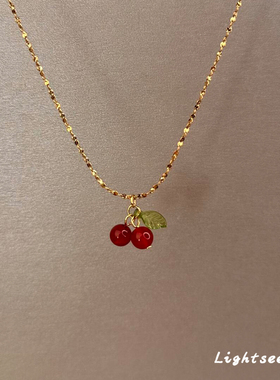 新中式红玛瑙樱桃吊坠项链高颜值