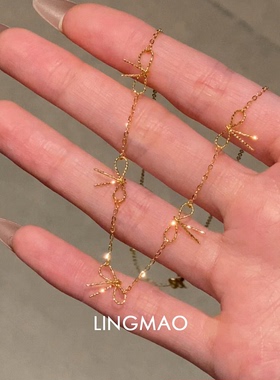 日系甜美风蝴蝶结吊坠项链高级感