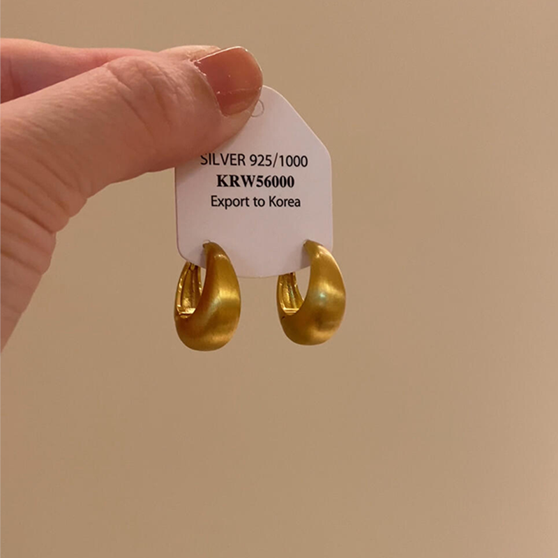 中古金色拉丝C型几何耳环女金属感磨砂哑光气质耳钉百搭气质ins风