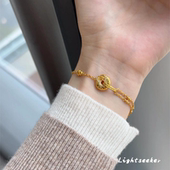 S925纯银新中式 复古金色镶钻葫芦镂空平安扣手链轻奢高级感手饰春