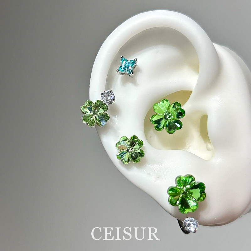 S925纯银四叶草耳钉2025春夏爆款