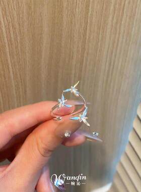 新中式银色兰花戒指轻奢小众简约