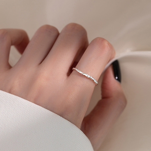 s925纯银糖纸戒指女小众设计感素圈指环时尚个性轻奢高级感食指戒