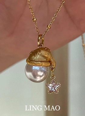 金色拉丝圣诞帽仿珍珠项链高级感