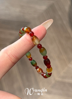 新中式显白海棠色仿玛瑙串珠手链