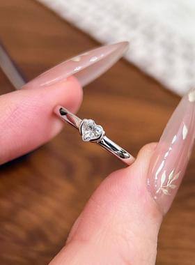 法式复古简约爱心切钻戒指百搭女