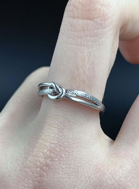 复古银色交叉双层扭结戒指高级感