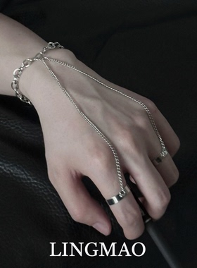 欧美风金属链条手链戒指一体小众
