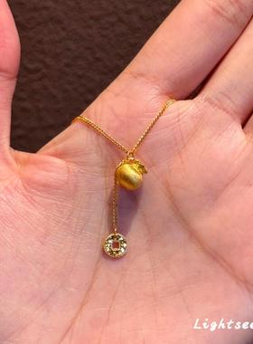 S925纯银金色拉丝钱袋子项链复古