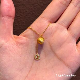 S925纯银金色拉丝钱袋子项链复古新中式碎碎冰钱币锁骨链招财进宝