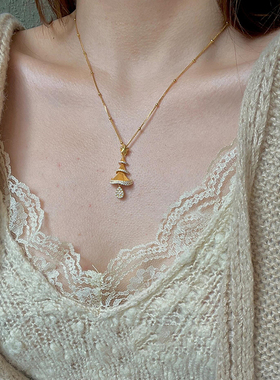 中古风金色拉丝星星圣诞树项链女