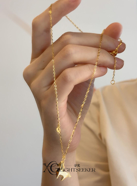 新中式金色立体小马钱币项链复古