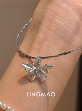 复合闪钻折纸蝴蝶吊坠项链高级感