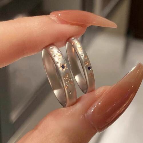 中古星星闪钻哑光戒指女简约气质