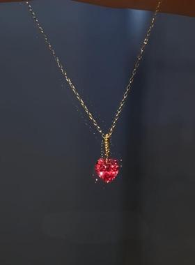 S925纯银悬浮爱心红宝石极细项链