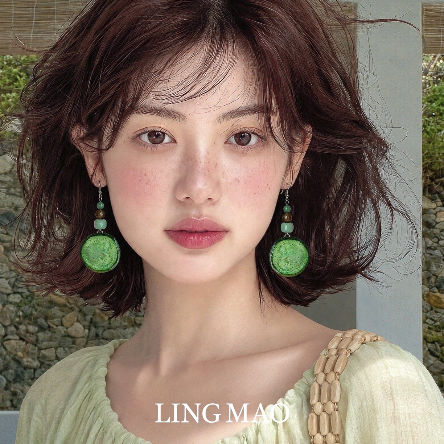 夏日小清新绿色串珠黄瓜耳环女款独特气质百搭耳钉小众高级感耳饰