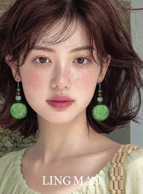 夏日小清新绿色串珠黄瓜耳环小众