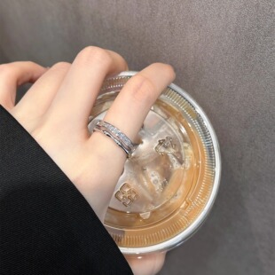 S925纯银双层锆石竹节戒指女轻奢高级感小众设计食指戒开口可调节