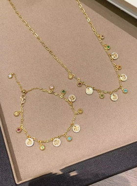 新中式彩虹仿碧玺项链轻奢高级感