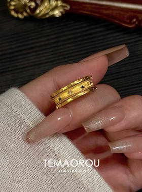 梦幻行星金色闪钻宽口戒指高级感