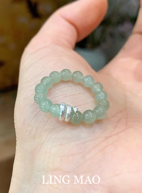 新中式仿绿色玉髓卷卷灵蛇戒指女