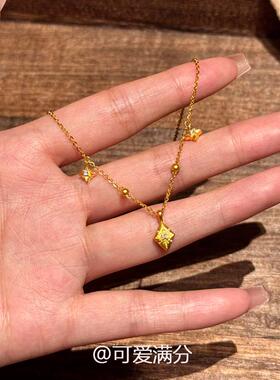 新中式爆闪中古金色八芒星项链女