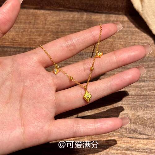 新中式爆闪中古金色八芒星项链女