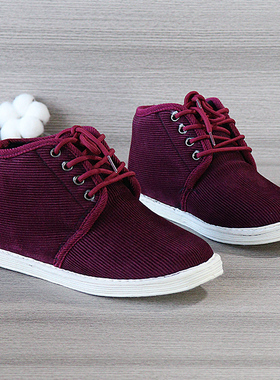 系带棉鞋女绛红色条绒老北京女鞋冬季舒适保暖布底棉花布鞋女加绒