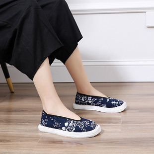复古风潮鞋女千层底圆口布底鞋女学生新款百搭民族风青花休闲女鞋