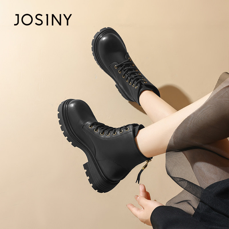 卓诗尼厚底马丁靴女2025秋冬季新款百搭英伦风黑色短靴显脚小靴子