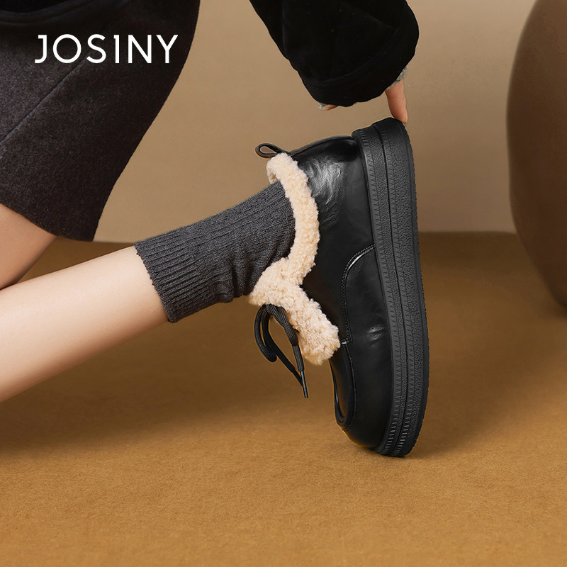 卓诗尼加绒乐福鞋女2025冬季新款厚底小皮鞋百搭一脚蹬保暖豆豆鞋