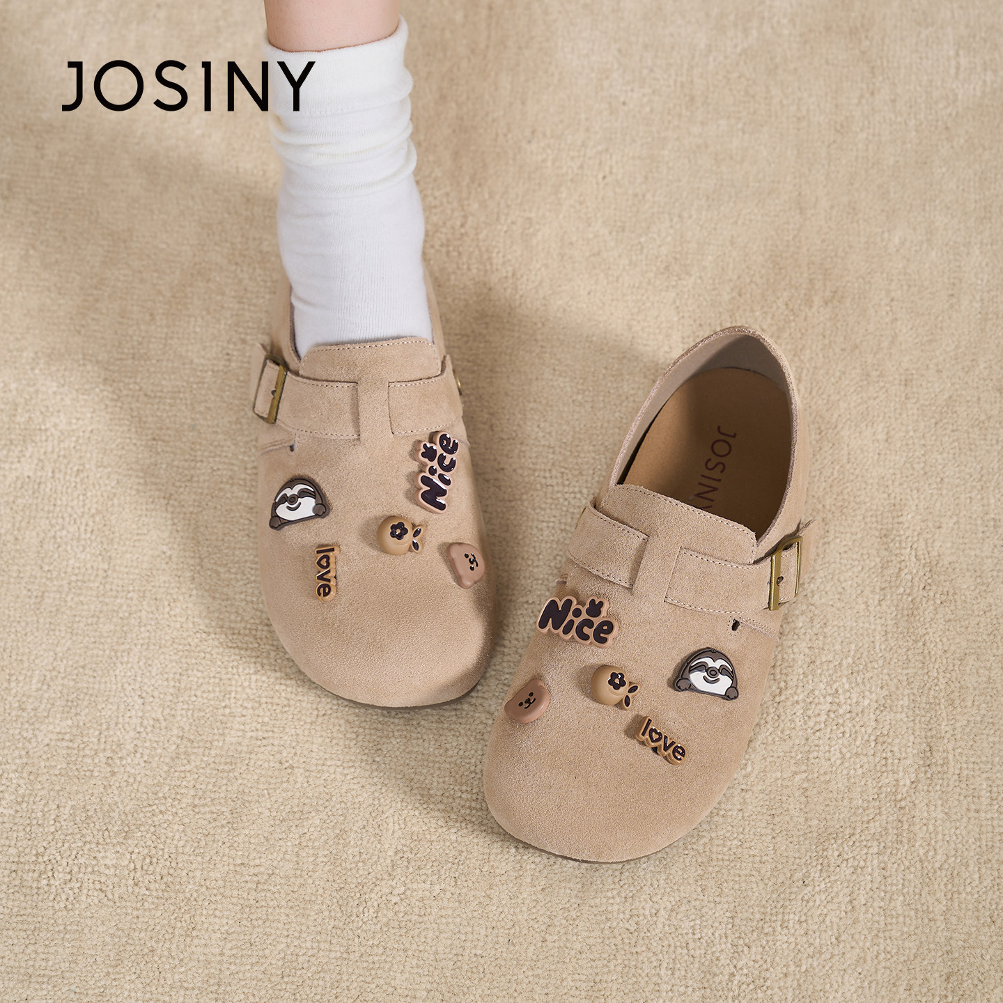 卓诗尼真皮勃肯鞋女2026春季新款休闲单鞋百搭软底舒适可爱风鞋子