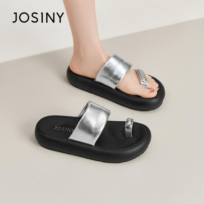 卓诗尼凉鞋女2026夏季新款百搭沙滩显瘦厚底增高水钻懒人夹趾凉拖