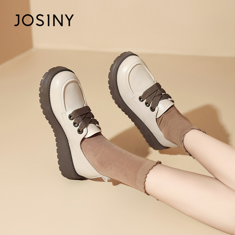 卓诗尼加绒乐福鞋女2026春季新款英伦风系带小皮鞋百搭保暖棉鞋子