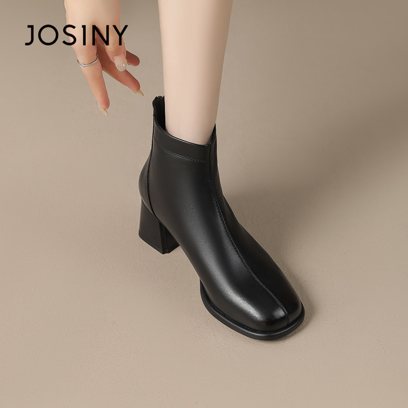 卓诗尼粗跟短靴女2025秋冬季新款方头通勤气质显瘦靴子百搭时装靴,女鞋,时装靴,淘宝优惠券,粉丝福利购,淘宝优惠卷