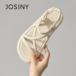 卓诗尼舒适平底凉鞋女2024夏季新款海边沙滩鞋配裙子一字扣鞋子潮