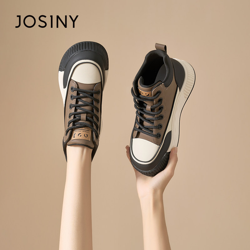 卓诗尼加绒高帮板鞋女2025年秋冬新款厚底增高休闲百搭保暖饼干鞋