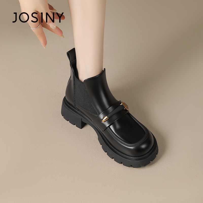 卓诗尼厚底切尔西靴黑色乐福鞋