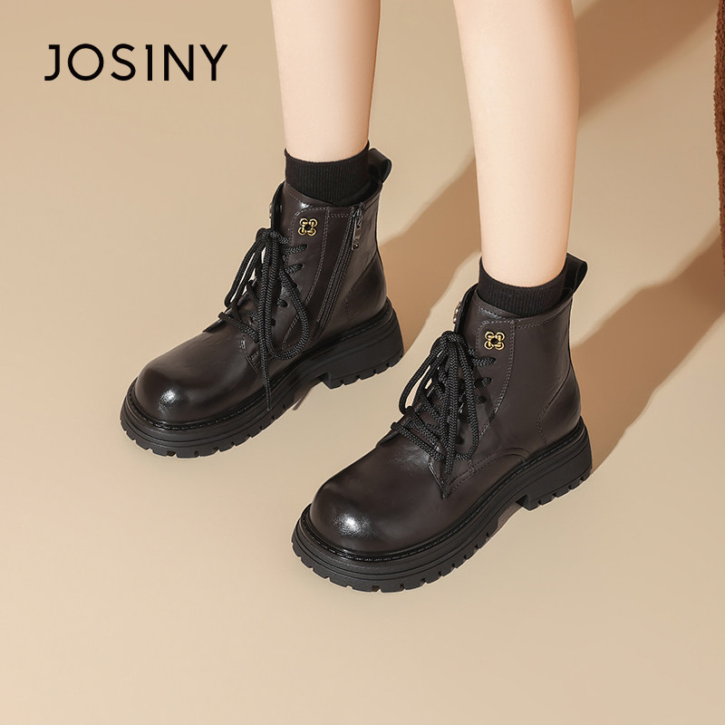 卓诗尼厚底马丁靴女2025冬季新款法式英伦风百搭机车短靴软底靴子