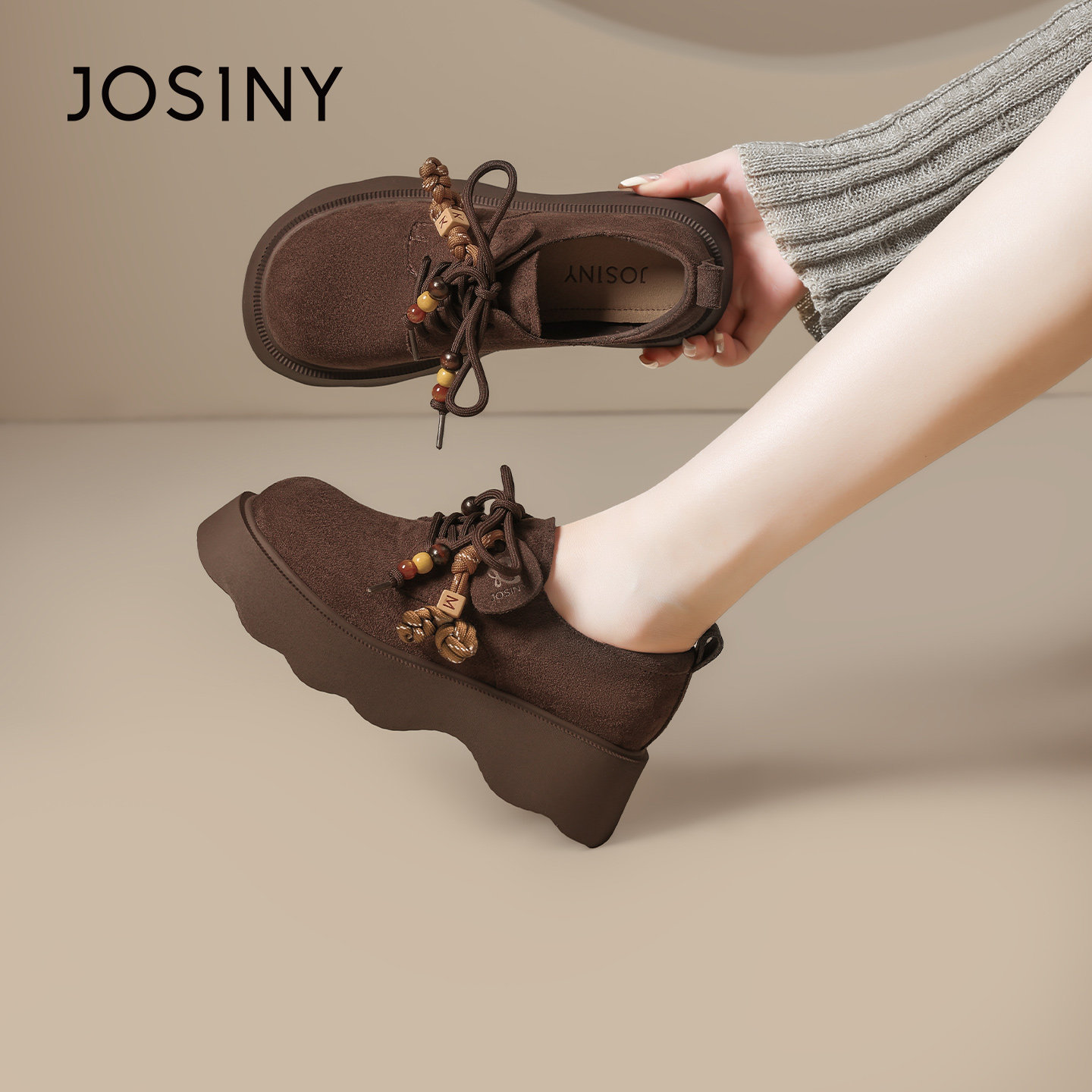 卓诗尼厚底勃肯鞋女2026春季新款棕色休闲鞋舒适复古百搭增高单鞋