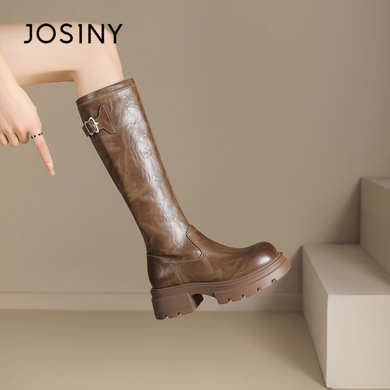 卓诗尼复古小个子厚底长筒靴女