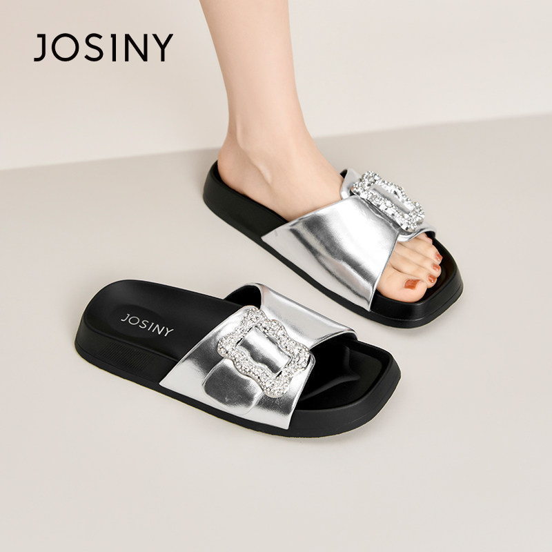 卓诗尼厚底一字拖女2026夏季新款外穿水钻休闲风软底舒适凉拖鞋子