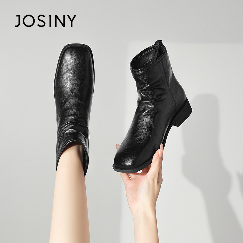 卓诗尼短靴女款2025年早秋新款韩系小踝靴舒适软底靴子百搭瘦瘦靴