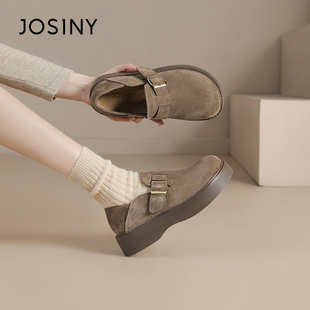 卓诗尼真皮勃肯鞋女2026春季新款复古百搭休闲小皮鞋两穿软底鞋子